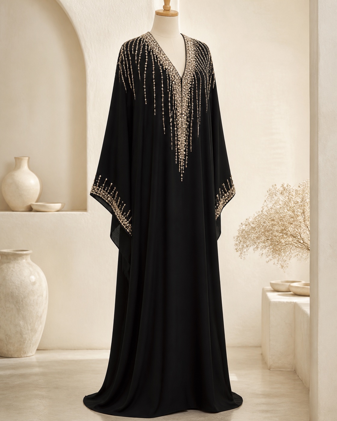 قفطان كريب مطرّز باللؤلؤ